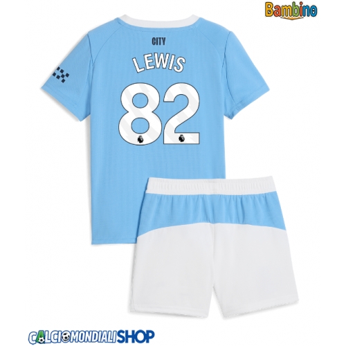 Maglie da calcio Manchester City Rico Lewis #82 Prima Maglia Bambino 2025-26 Manica Corta + Pantaloni corti)